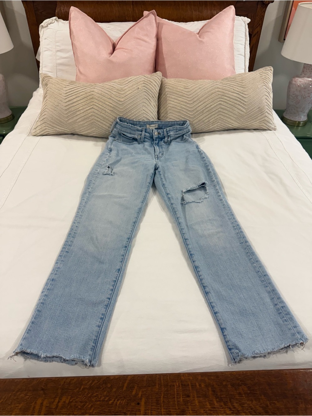 Madewell Light Blue Straight-Leg Distressed Jeans